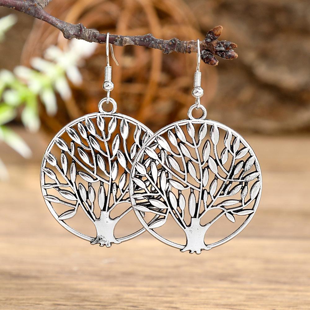 

15 Style Ethnic Round Water Drop Earrings for Women Vintage Texture Silver Color Carved Hollow Dangle Earrings Female Jewelry