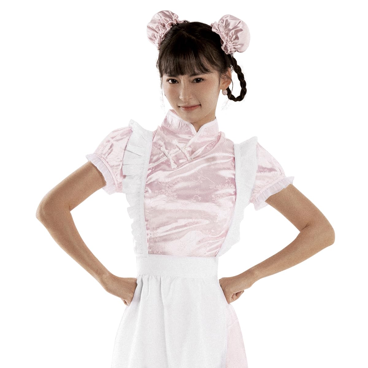 

Длинное платье горничной Cheongsam на Хэллоуин, костюм для косплея, кофейня, милый взрослый, розовый S [HOLOUN]