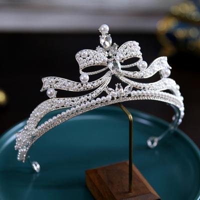 Perle Neu Barock Brautkrone Tiara Schleife Geburtstagskrone Europäisch Retro Knoten Hochzeitskleidung