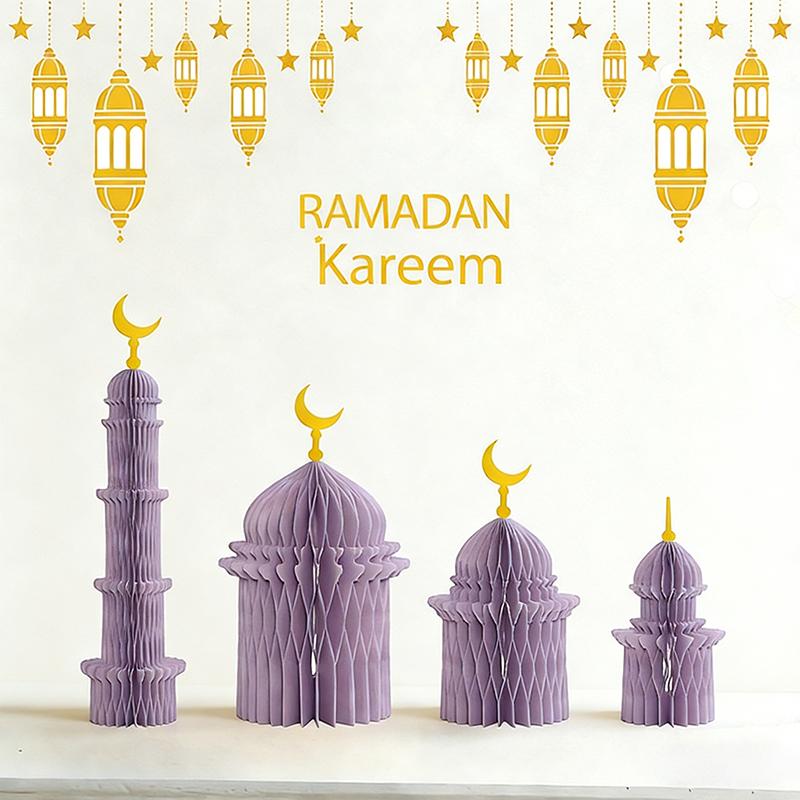 Eid Mubarak Party Hängedekoration 3D Wabenpapierlaterne Ramadan Party Banner Islam Muslim Wand DIY Party Dekoration