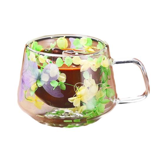 Doppelwandige Kaffeetassen Hochborosilikatglas Tassen mit buntem Blütenblatt-Design Isoliert Hitzebeständig Tee Latte Tassen mit Henkel