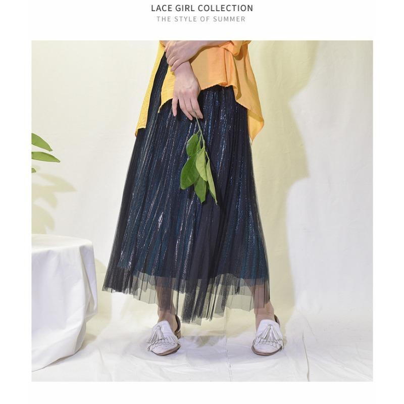 Slim Skirt Midi Length Women's Versatile High-waisted Puffy Pleated Skirt