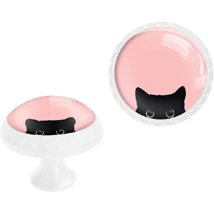 6 Pack Black Drawer Pulls Knobs, Black Cat Pink Cabinet Knobs Crystal Glass Dresser Knobs for Kitchen Bathroom Hardware белый