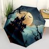 1pc Haunted House Moonlit Night Automatic Folding Umbrella, Lightweight Retractable Compact Travel Umbrella, 8-Rib Sturdy Frame, Fine Outdoor Umbrella