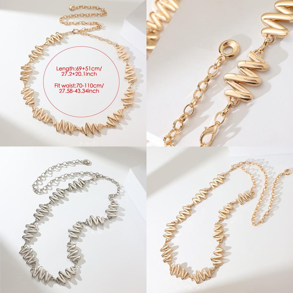 Elegant Gold Metal Waist Chain For Women With Carved Pattern And Durable Finish