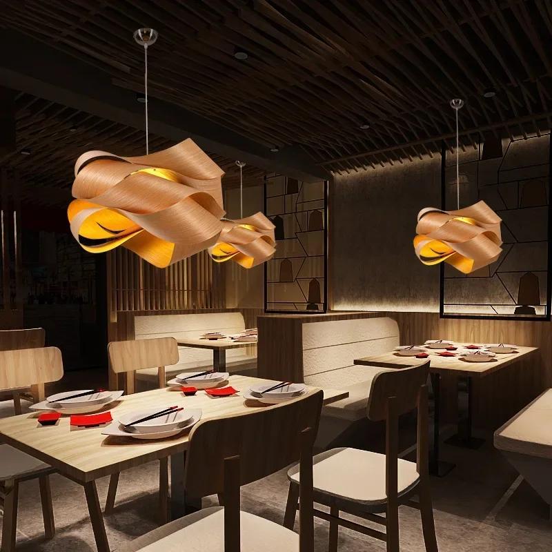 Southeast Asian Creative Wooden Skin Pendant Lamp Bedroom Restaurant Aisle Chandelier Modern Simple Led Decor Lighting Fixtures