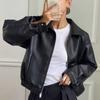 Womens Vintage Brown Leather Jacket Fall Winter Short Cool Biker Coat Petite Women