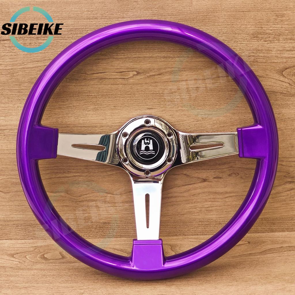 JDM Modified Car Purple ABS Steering Wheel Universal 14inch Deep Dish Racing Sports Steering Wheel Chrome Spoke