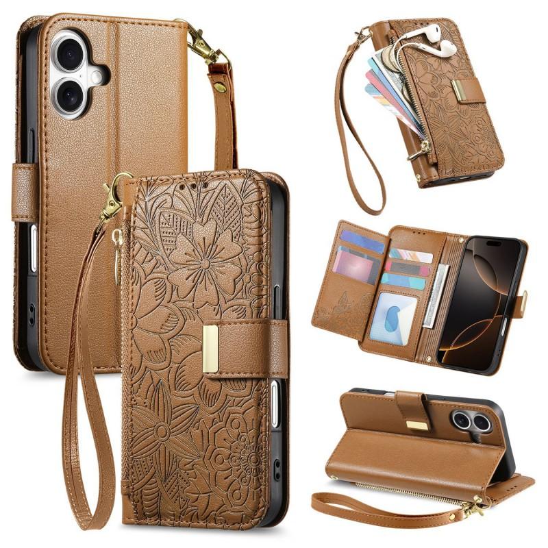 Elegant Floral Leaf Flip Phone Case IPhone 18 17 16 15 With Magnetic Card Slot Stand PU Leather Cover