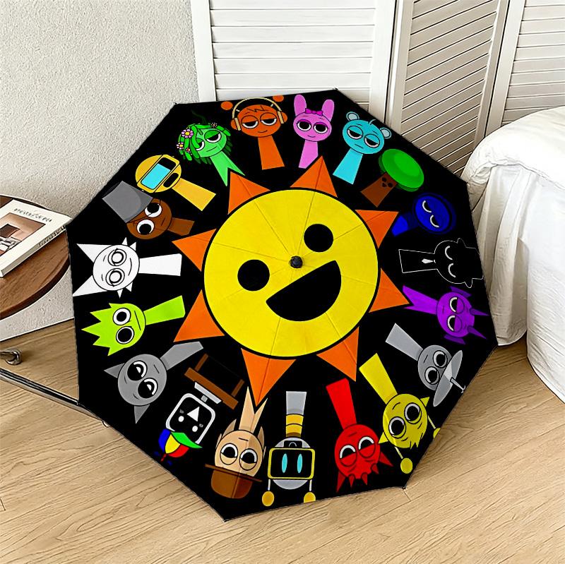 Happy Faces 8 Ribs 3Fold Black Glue Uv Protection Umbrella Sun Protection Rainproof Compact Folding Umbrella For Travel Daily Use C924189