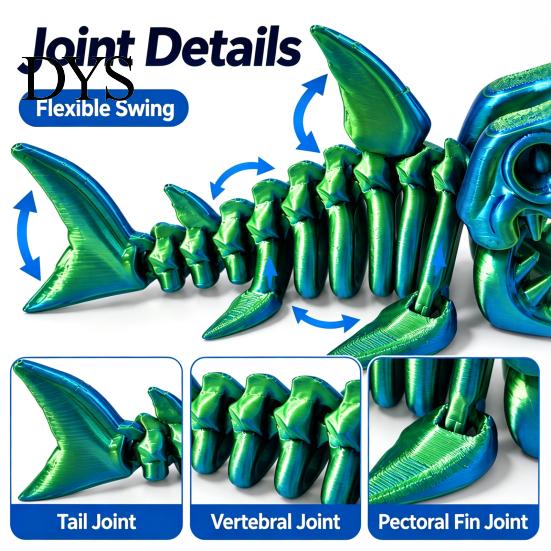 Creative Gift for Boys Girls 3D Printed Articulated Skeleton Shark Figurine, Pearlescent Flexible Joint Desktop Ornament Kids Bone Toy, Fidget