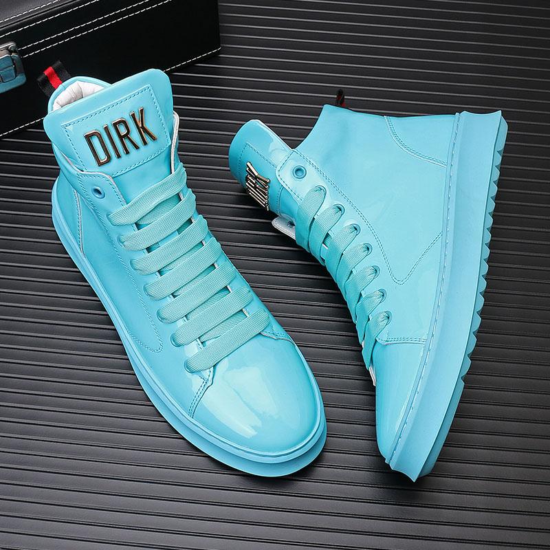 Fashion New Fashion Men's High Tops Patent Leather Everyday All Match Causal Shoes Male Flats Moccasins Walking Sneakers Zapatos Hombre
