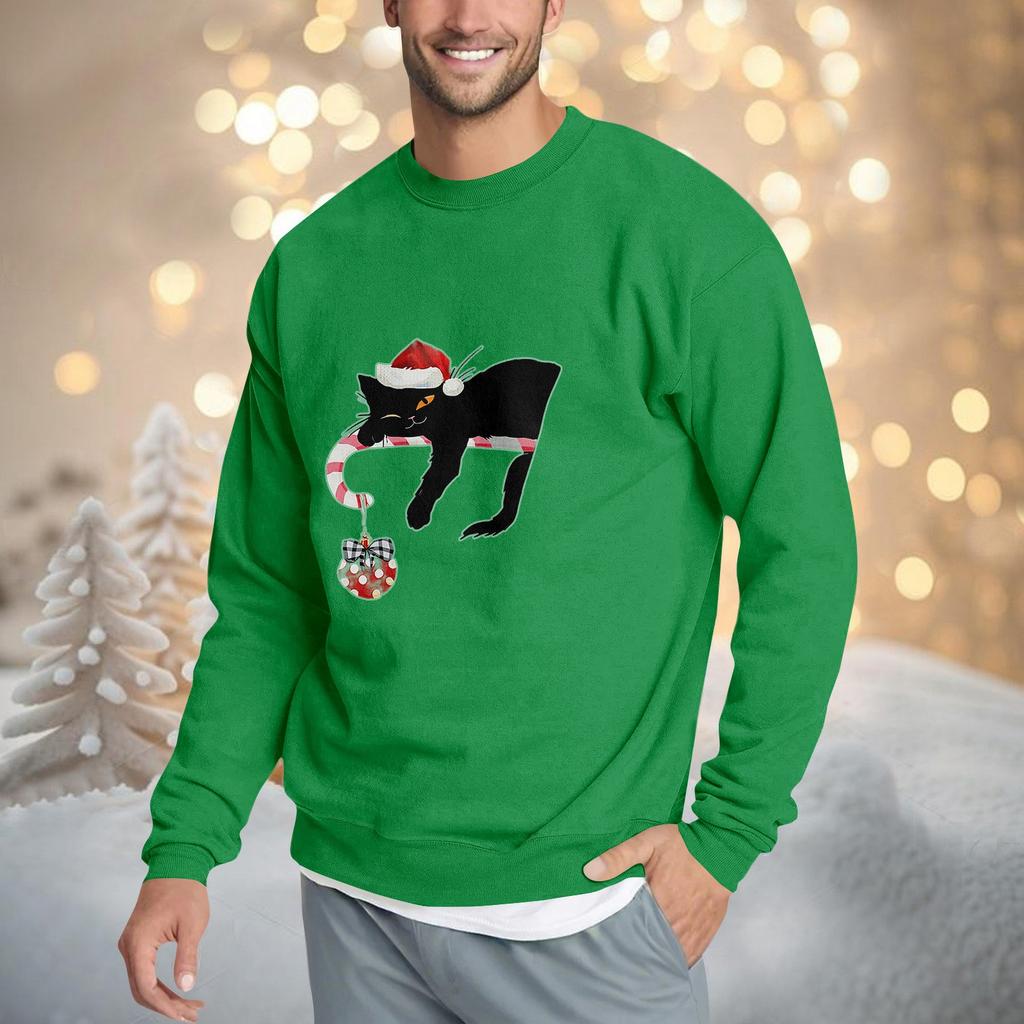 Christmas Print Loose Fit Round Neck Sweatshirt For Men