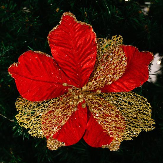 Christmas Poinsettia Artificial Flowers Xmas Tree Wreath Ornaments DIY Decoration New Year Wedding Party Holiday Decor