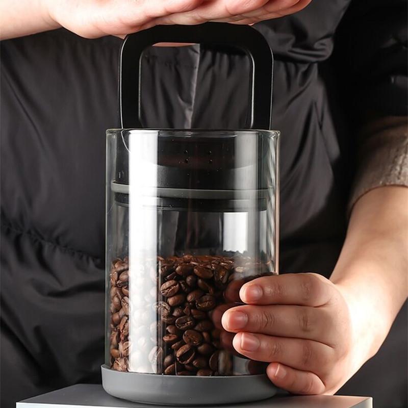 Coffee Beans Vacuum Sealed Tank Transparent Glass Food Storage Jars Household Moisture-proof Air Extraction Airtight Container