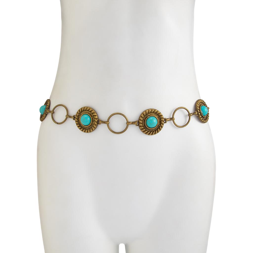 Retro Turquoise Tailleketting voor Dames Boheemse Decoratie Vintage Verstelbare Buik Tailleketting Geschikt voor Rokken Jurk Sieraden Cadeau