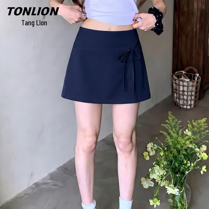 TonLion Women s Bowknot Tie-Waist Short Skirt M