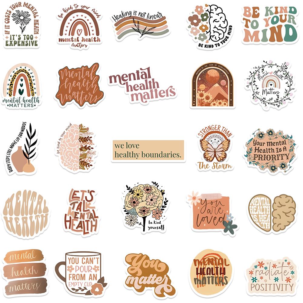50Pcs Vintage Art Bohemia Mental Healthy Stickers Boho Cartoon Decals For Guitar Phone Laptop Scrapbook Diary Stationery Sticker