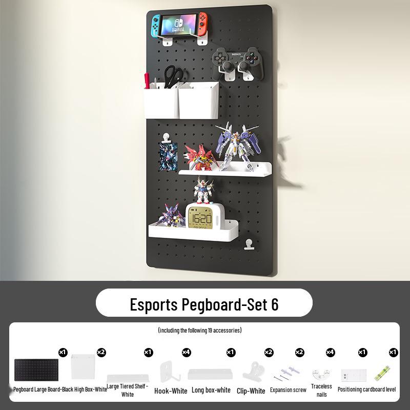 Esports Gaming Desk with Pegboard Wall Organizer and Equipment Rack