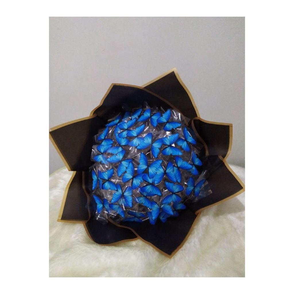 Valentýnský dárek ke Dni učitelů - kytice motýlů modrá s 20 motýly a světýlky (Led)