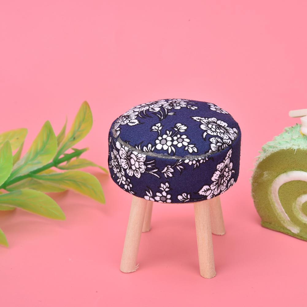 1:12 Doll House Accessories Dollhouse Miniature Furniture Cloth Wood Four Legged Stool(Dark Blue )