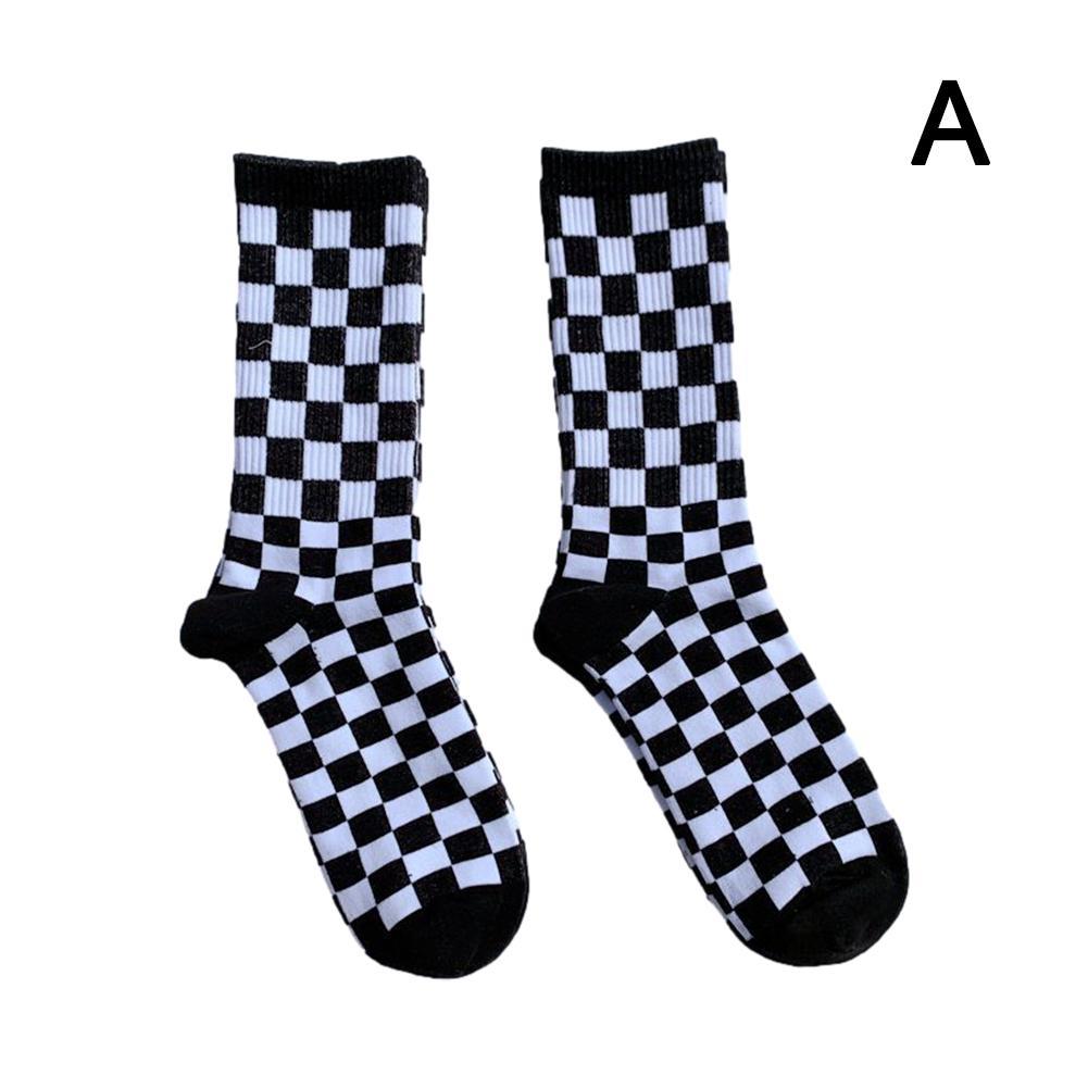 1 Paire Femmes Et Hommes Coton Mi-Longueur Damier Sport Décontracté Polyvalent Chaussettes Mode So P0V7
