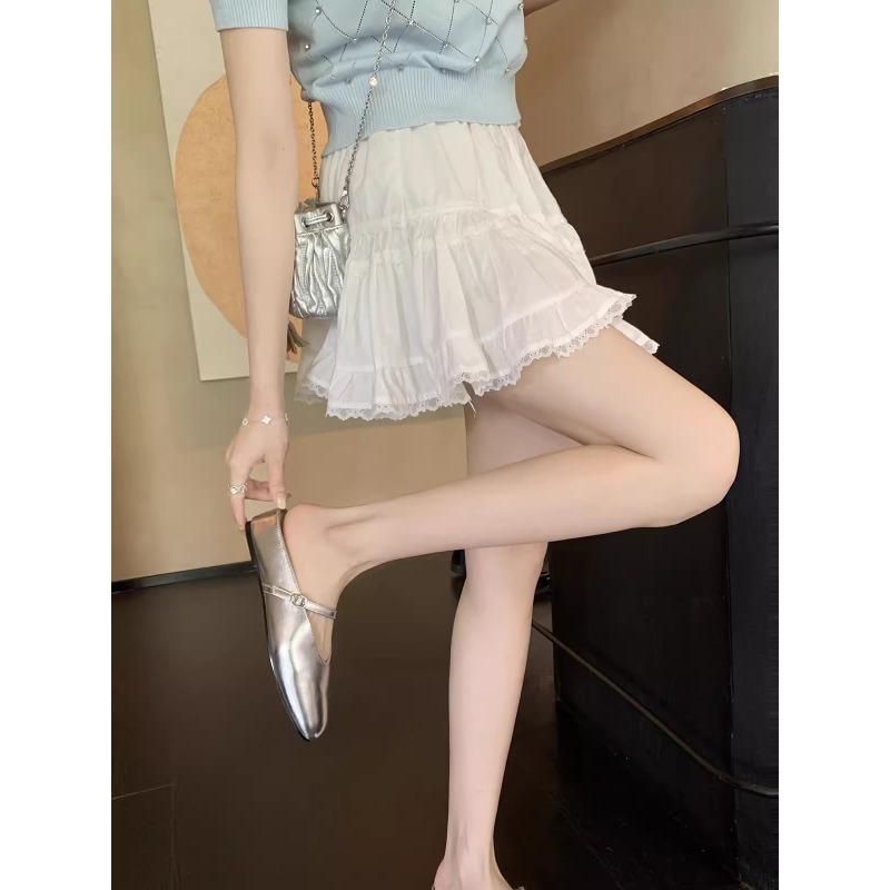 Sheepskin version inner height increase leather word with shallow mouth single shoes bag head half slippers women's Mary Jane shoes