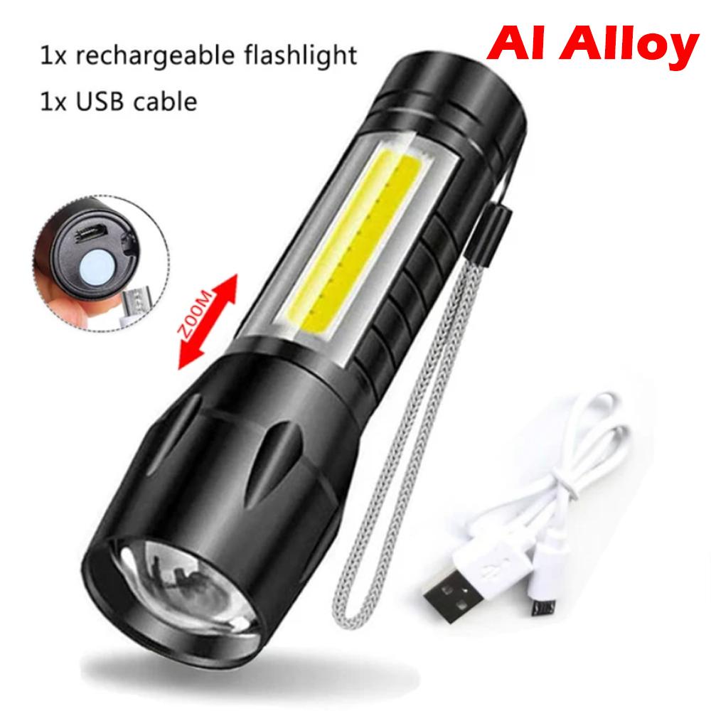 Mini UV Torch LED Rechargeable Flashlight Portable USB Charging Flashlight High Power Bank Camping Waterproof Long Range Lantern