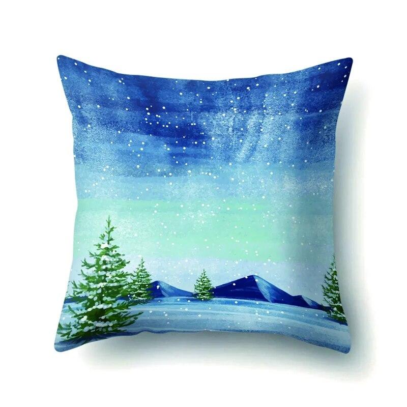 45x45cm Cartoon Fawn Snow Scene Pillow Cover Living Room Sofa Office Seat Car Waist Cushion   Home Decoration