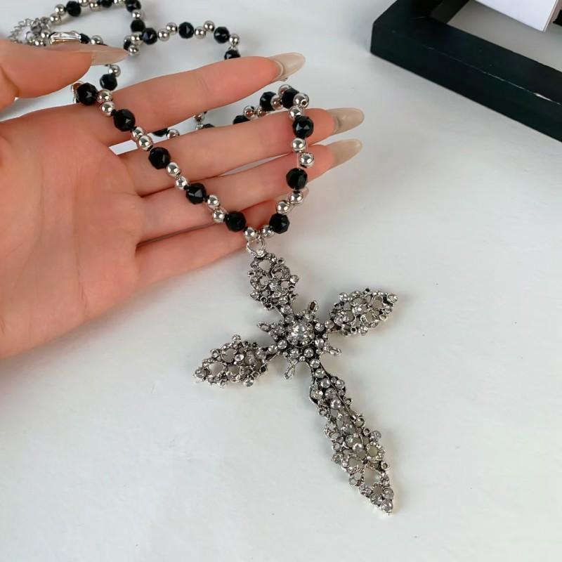 Gothic Style Long Chain Cross Pendant Necklace Women Alloy Electroplated Statement Jewelry Hip Hop Choker Cross Pendant Necklace 2025-393