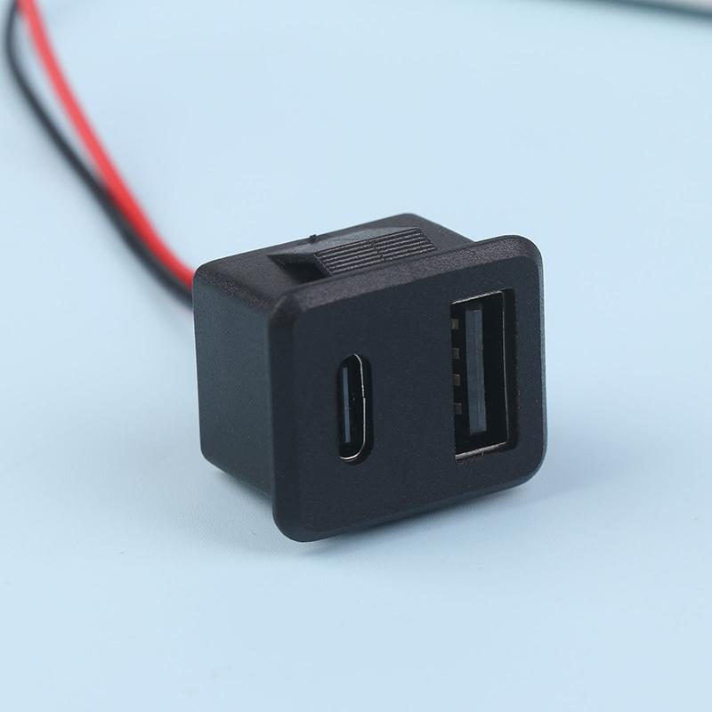1 Piece Double Layer Usb Female Base Type-C Socket And Female Usb Lamp Charging Socket Power Socket With Cable Connector