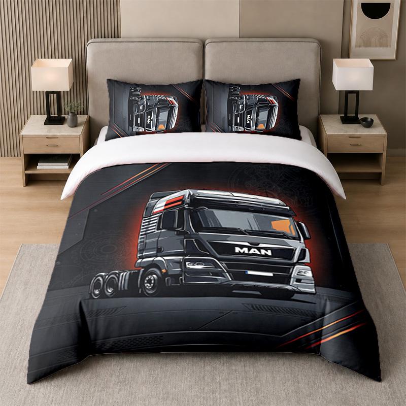 Set Biancheria da Letto 3 Pezzi Camion Uomo Lenzuolo Morbido e Due Federe Decorazione Camera da Letto Casa
