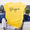 Summer Round Neck Letter Blessed Printed Top Fashionable Casual Short Sleeved Women's Pure Cotton T-shirts