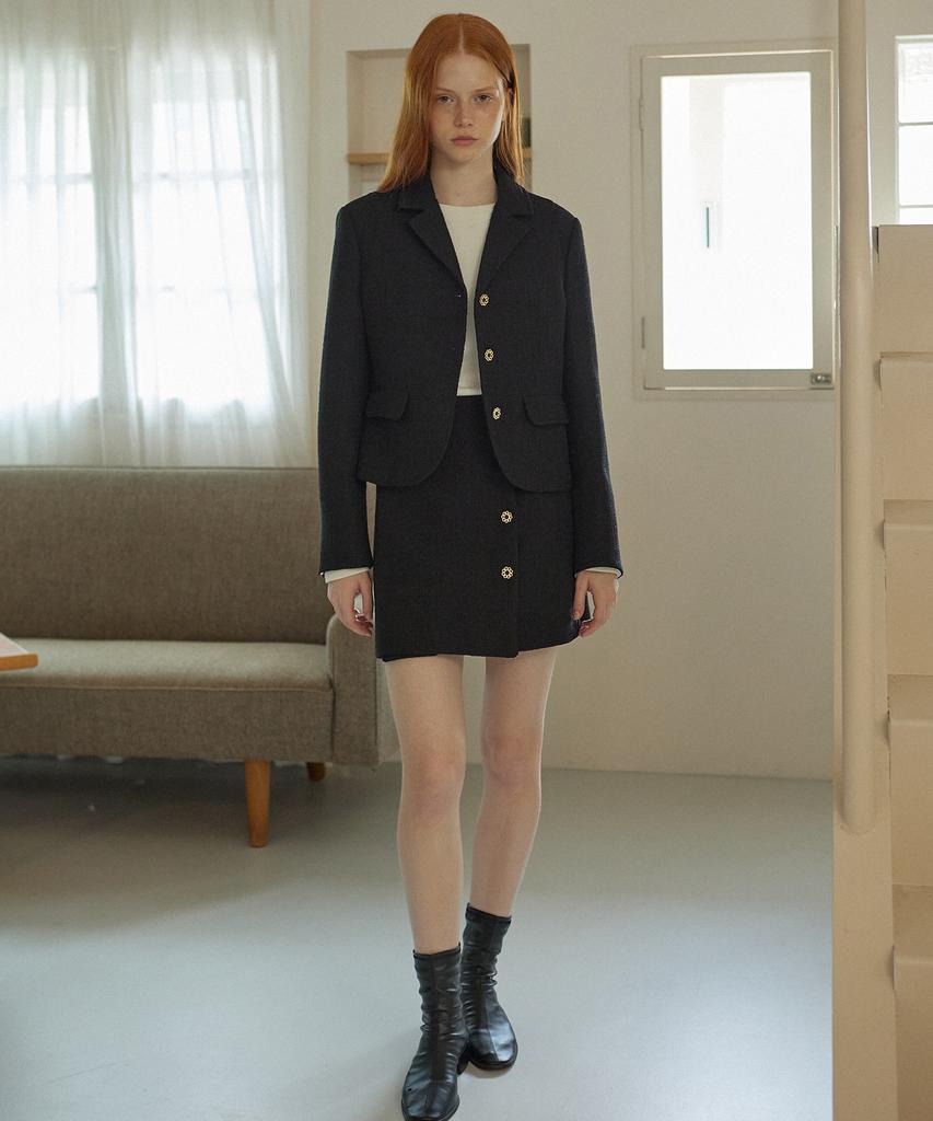 YUPPE Collar Tweed Skirt_Black