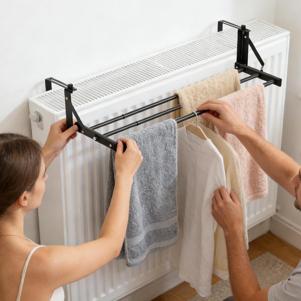 Wall-Mounted Radiator Rack Pull-Out Clothes Drying Shelves & Rods Space-Saving for Winter Garments Heavy-Duty