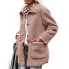Lamb Wool Coat for Women Long Sleeves Turndown Collar  Medium Length Cotton Jacket Solid Color Warm Comfortable Autumn and Winter
