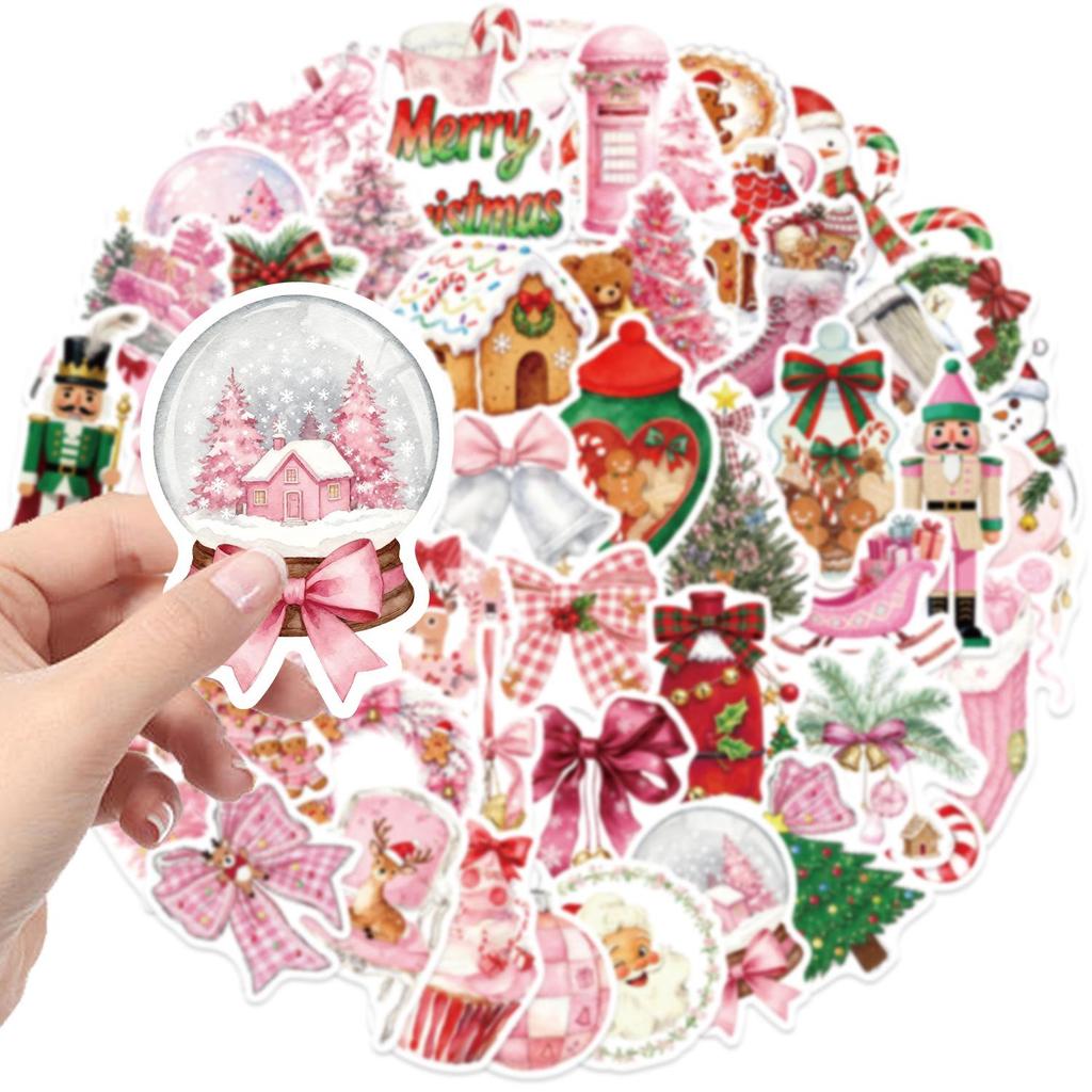 50 Waterproof Pink Christmas Stickers: English Graffiti for Scrapbooks, Phones & Decoration