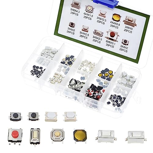 

LIANHATA Push Button Switches, Set of 250, 10 Types, Tact Switches, with Storage Case,