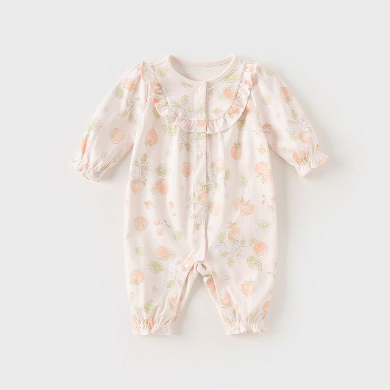 David Bella Newborn Romper 2026 Spring New Style Baby Girl Onesie Infant Knitted Jumpsuit Strawberry Print [Ready in Stock] 90