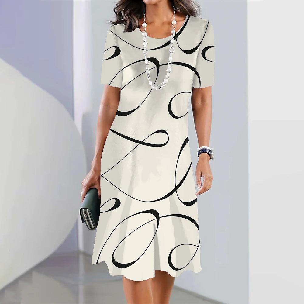 Summer Women's Long Dress Round Neck Long Dress Female Dress Vacation Beach Casual Short Sleeve Elegant Loose Dress