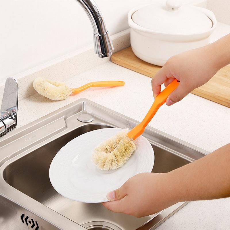 Bowl Cleaning Brush Kitchenware Hemp Fiber Brush Pot Long-handled Dish Brush