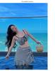 Damen gestreiftes Bikini-Set mit Schlitz - 3-teiliger Badeanzug für den Urlaub und heiße Quellen