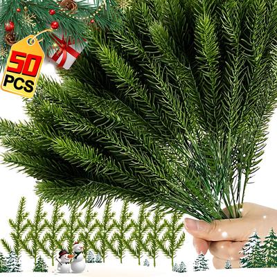 50/1PCS Christmas Artificial Branches Fake Plants Pine Needles Wreath Vine Rattan for Xmas Tree Gift Box Wedding Flowers Decor