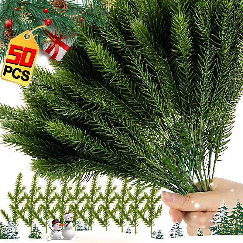 50/1PCS Christmas Artificial Branches Fake Plants Pine Needles Wreath Vine Rattan for Xmas Tree Gift Box Wedding Flowers Decor