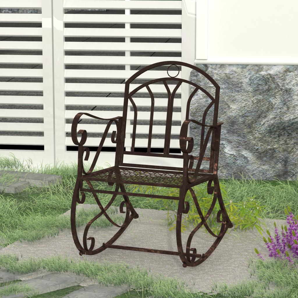 Metal Single Chair 1 Seater Garden Outdoor Rocking Chair Vintage Style Bronze
