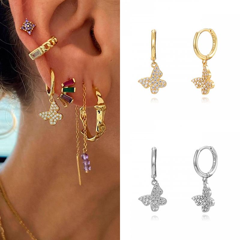 Gold Filled Silver Color Hoop Earrings For Women Stud Earring Zircon Piercing Drop Earings Personalized Jewelry Wholesale