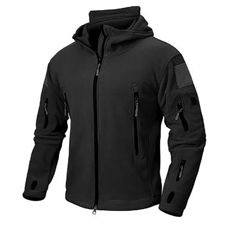 Зимняя флисовая куртка мужская теплая полярная куртка с капюшоном для активного отдыха на открытом воздухе с карманами на молнии спортивная походная куртка XXXXL чёрный 2869₽