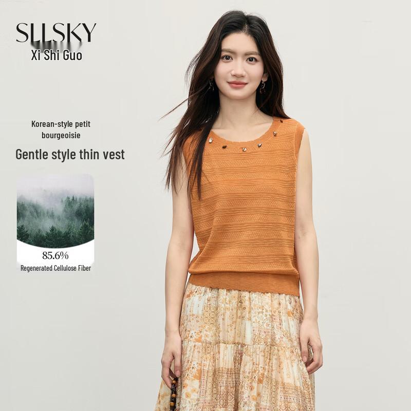 Sllsky Women s Pumpkin Orange Knit Sleeveless Top L