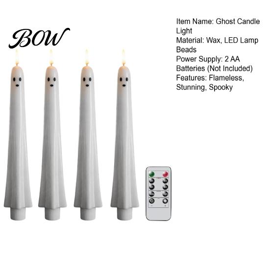 Flickering Ghost Tea Lights Halloween Flameless Taper Candles, Battery Operated Candle Light with Seasonal Home Accents for Remote, Real Wax