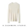 Women's Slimming Pure Cashmere Ribbed Pullover Sweater - Solid Color, Half-High Neck Knitwear